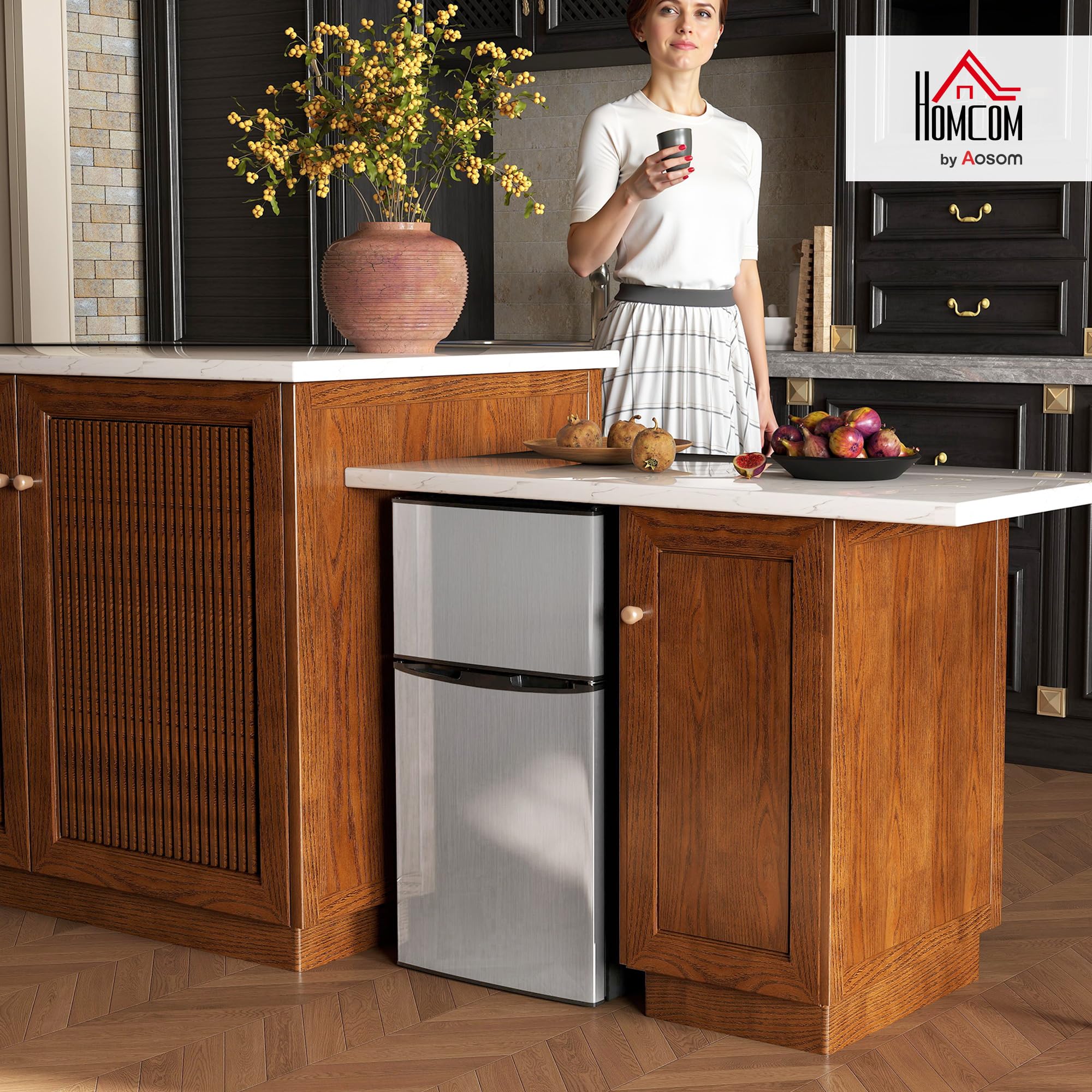 HOMCOM Nevera Pequeña 88 L con Congelador, Mini Frigorífico Silenciosa, Frigorífico Pequeño Bajo Encimera con Temperatura Regulable 5 Niveles, Puerta Reversible y Estantes Ajustables, Negro