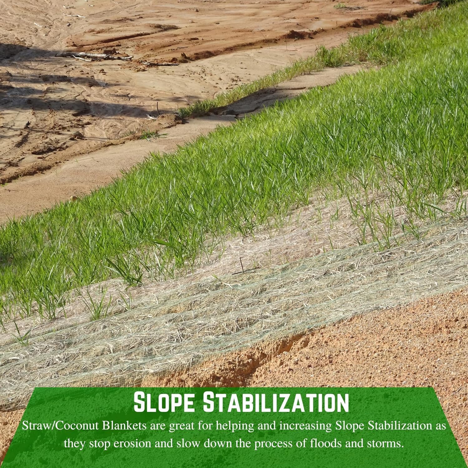 Farm Plastic Supply - Erosion Control Blanket - Straw/Coconut Erosion Control Blanket, Straw Garden and Landscape Cover, Straw Blanket, Erosion Control, Mulch, Slope Stabilizer (2' x 112.5')