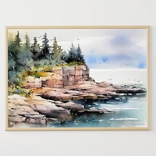 Lake Superior Watercolor Poster Michigan Landscape Rock North Shoreline Poster Great Lakes Art Print, Lake Superior Watercolor Wall Décor,38