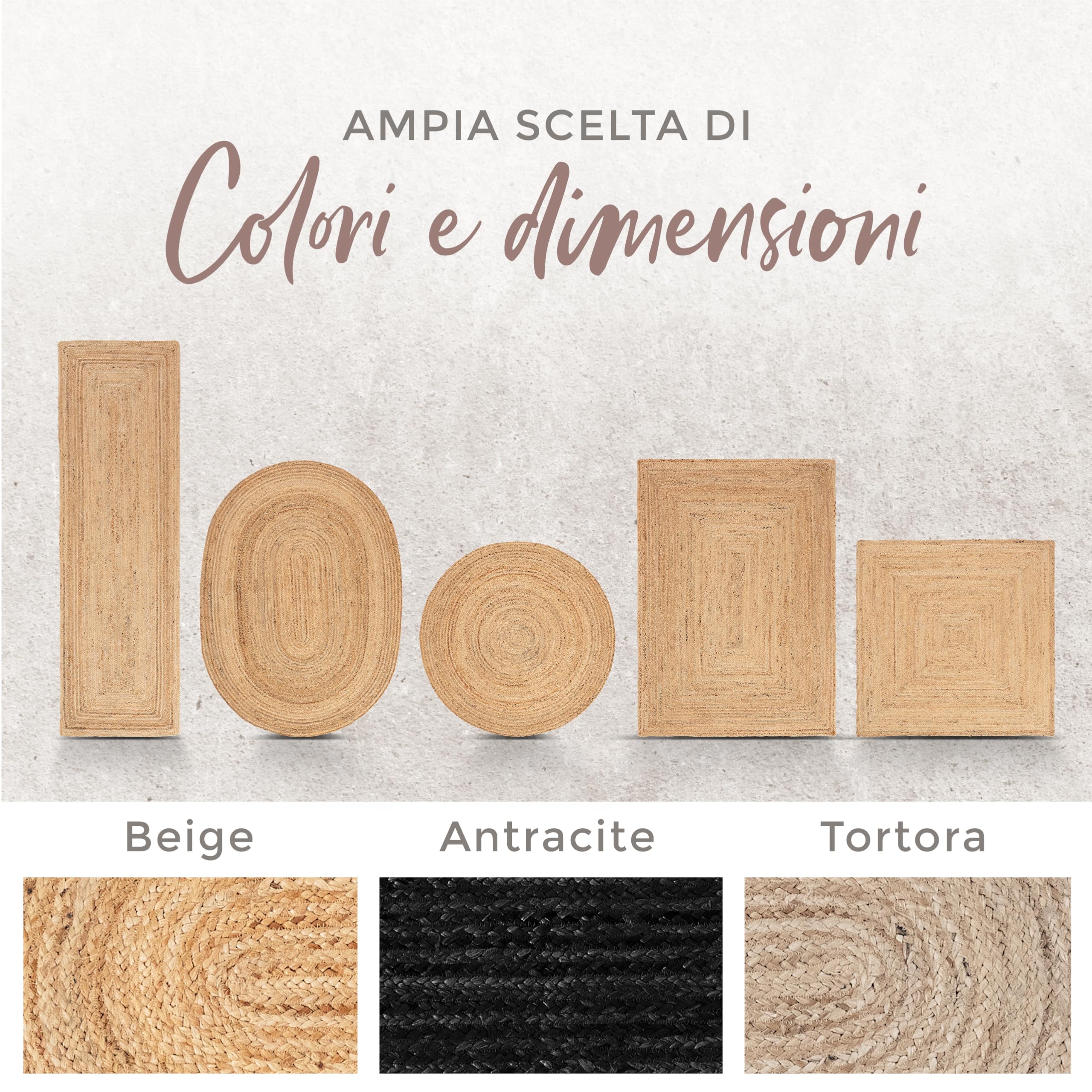 carpetfine Tappeto di Iuta Nele Ovale Beige 70x140 cm | Tappeto moderno per soggiorno e camera da letto