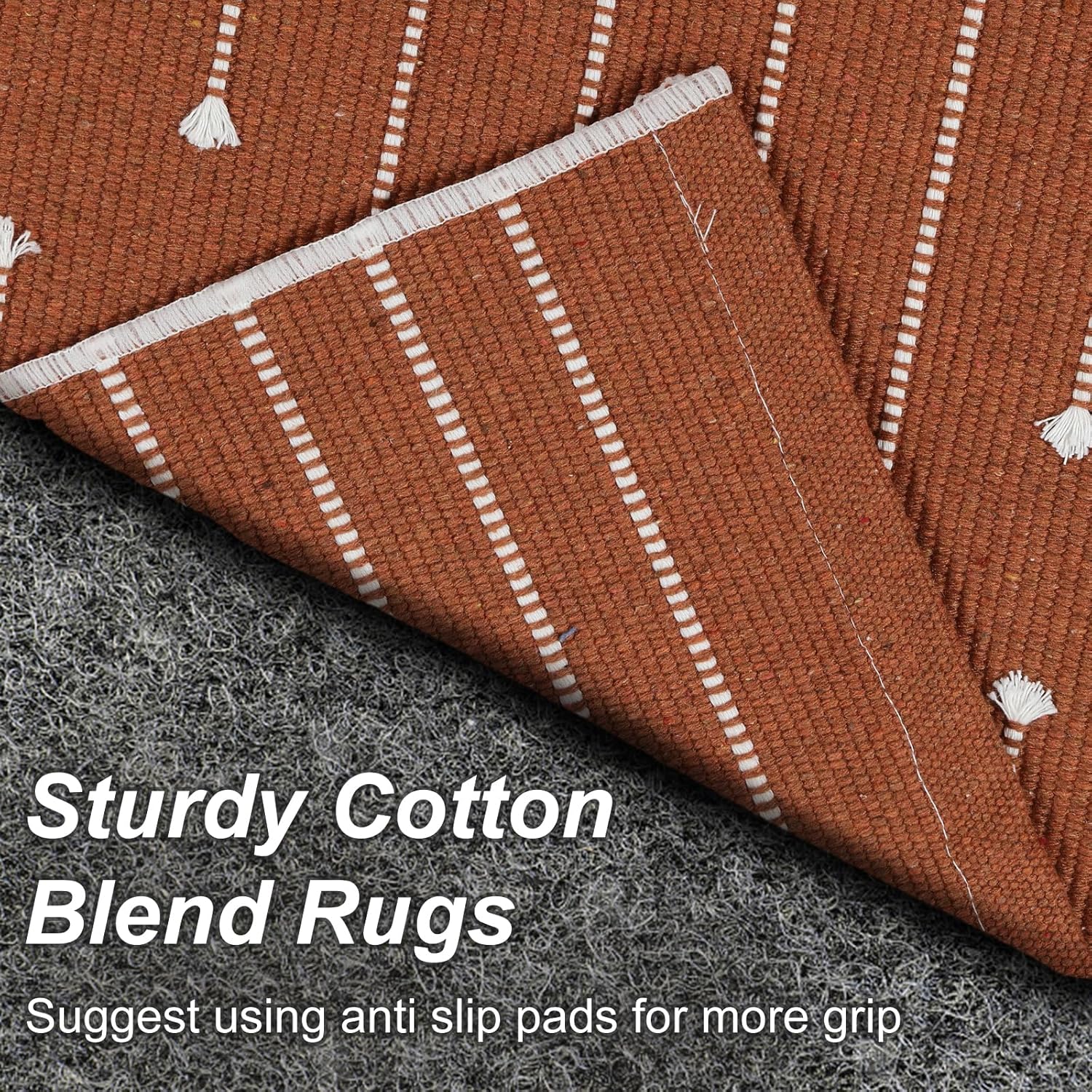 LIVEBOX Burnt Orange Entryway Rug, Washable Front Door Rug Cotton Blend Kitchen Rugs, Boho Woven Area Rug Throw Carpet for Layered Porch Halloween Decor Rugs (2.4' x 3.7') - Image 5