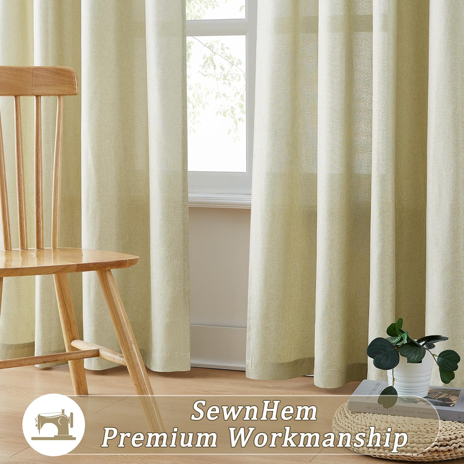 Linen Beige Color Curtains 120 Inches Long 10 ft Length for Living Room Burlap Farmhouse Decor, Tan Beige Semi Sheer Curtain Panels Light Filtering Neutral Earth Style Back Tab Pocket 50 Wide