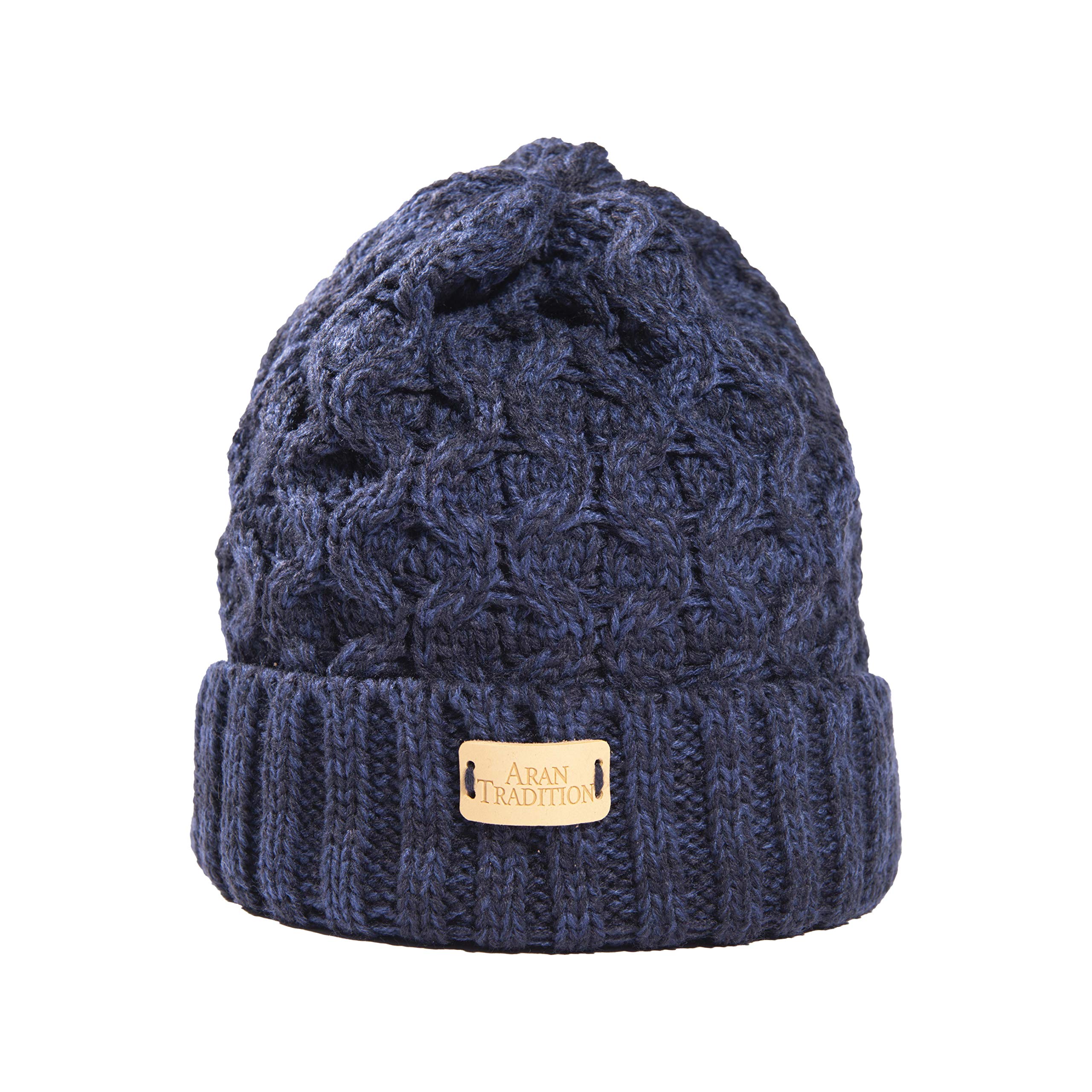 Aran Traditions Ribbed Beanie Hat (Navy)