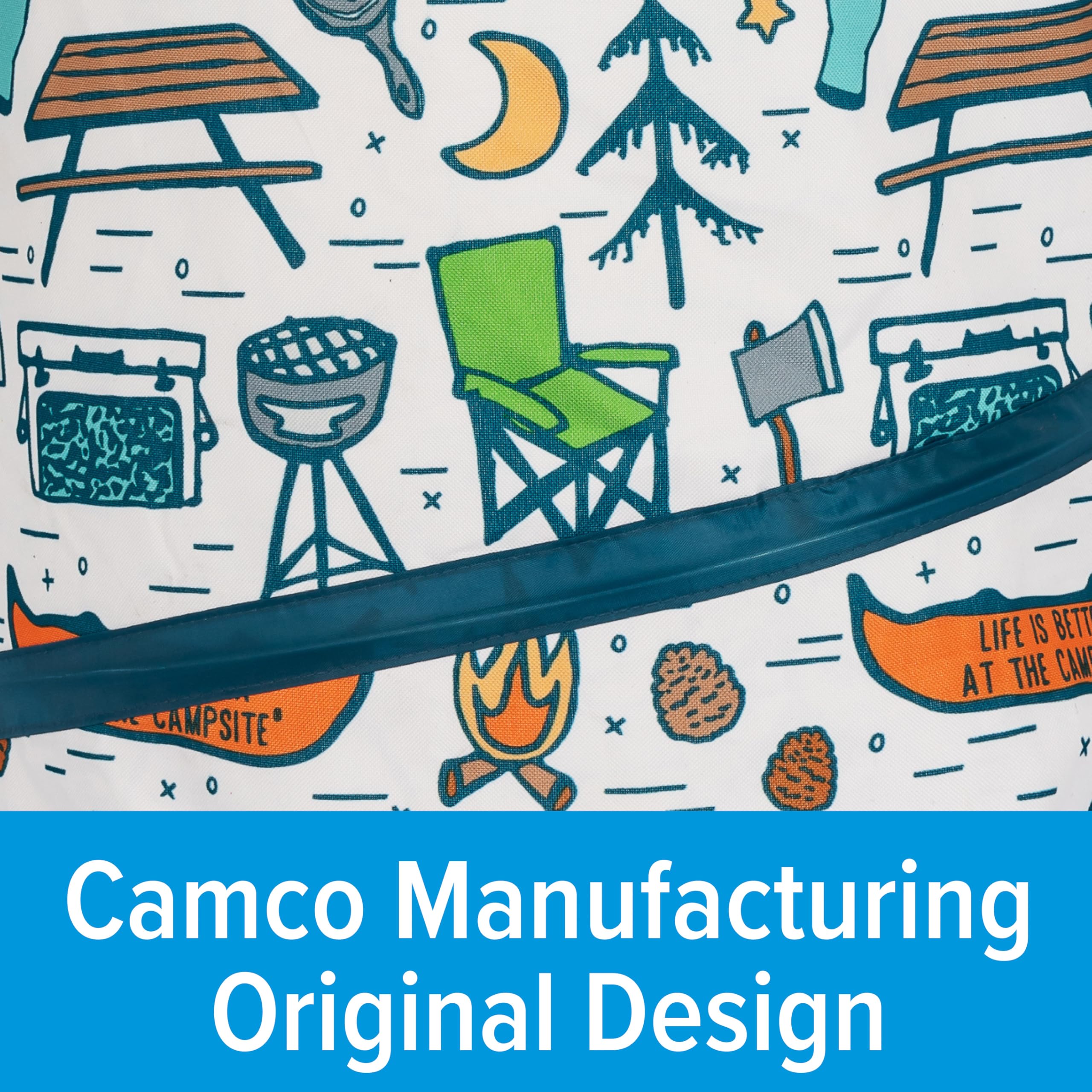 Camco 42997 Life is Better at The Campsite Pop-Up-Behälter, 61 x 45,7 cm – für 17,7 l Müllbeutel in Küchengröße – verfügt über EIN Campingplatz-Design