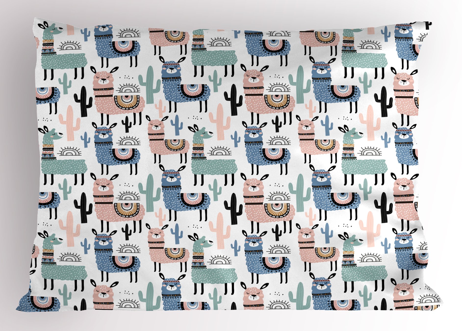 Ambesonne Llama Pillow Sham, Children Cartoon Style Hand Drawn South American Animals Alpacas and Llamas Design, Decorative Standard Queen Size Printed Pillowcase, 30