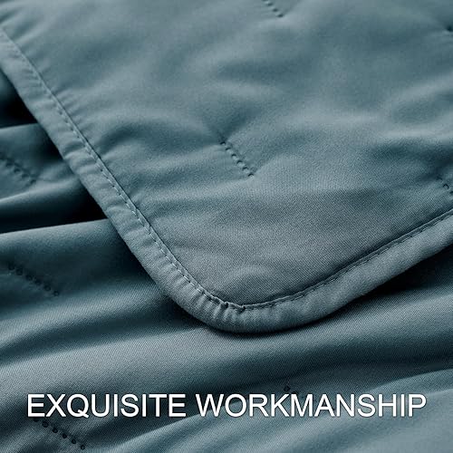 Vista 5 de Hansleep - Edredón azul tamaño individual – Colcha ultrasónica con pespuntes decorativos para todas las estaciones, juego de ropa de cama suave