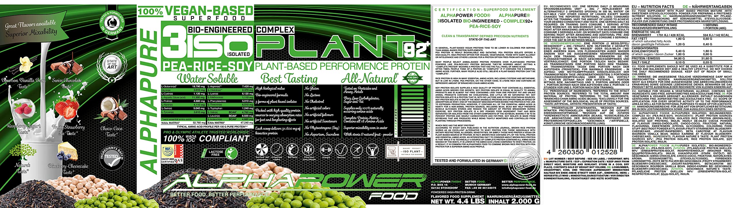 Veganes pflanzliches laktosefreies Proteinpulver, Eiweiss Protein Pulver Shake I ohne künstliche Süßungsmittel, Zucker I brauner Reis, Erbsen, Soja Isolat I 2kg natürliches Schoko - Kokos