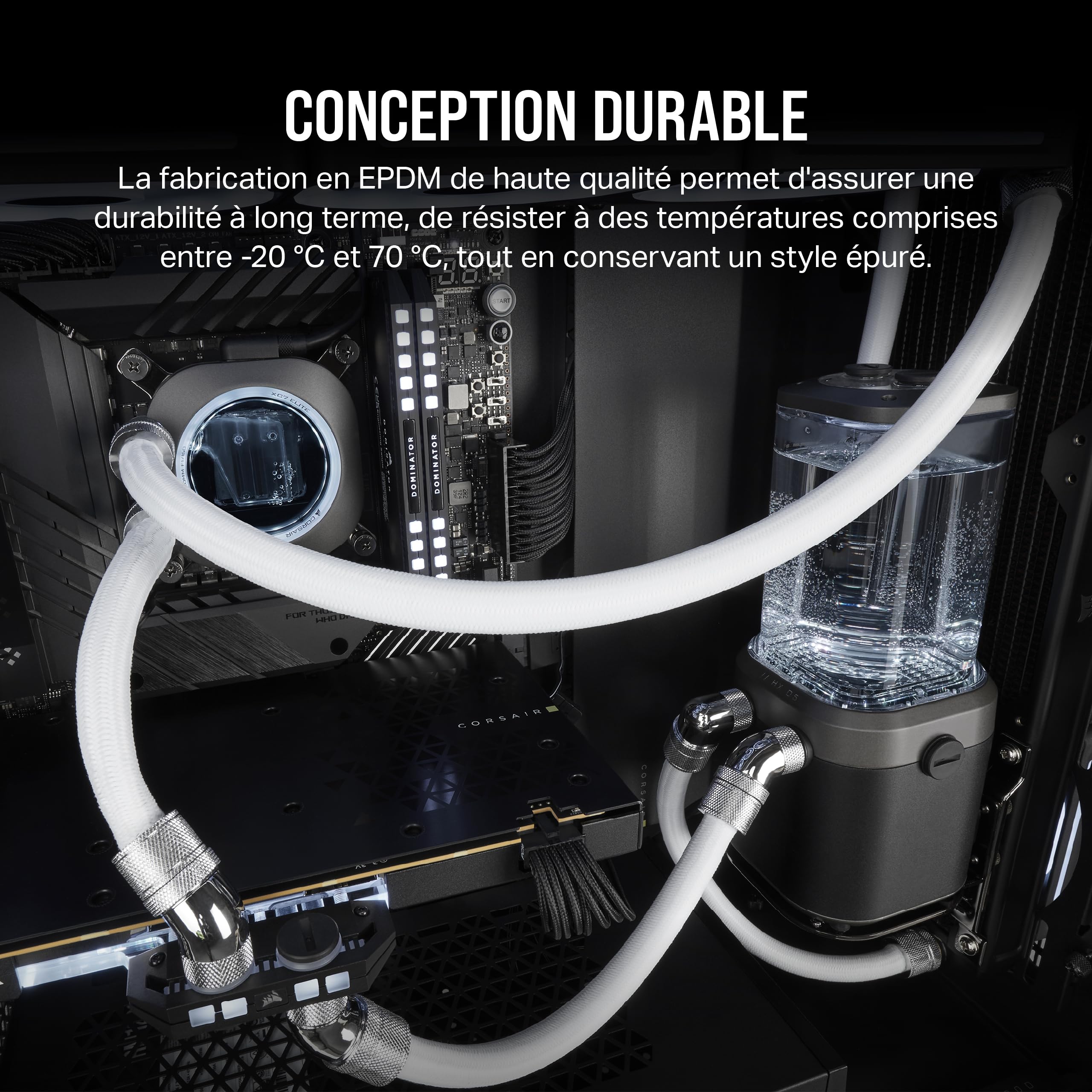 CORSAIR Hydro X Series XT Softline Tuyau en Maille - Coupe Aisée - Caoutchouc EPDM Robuste - Blanc
