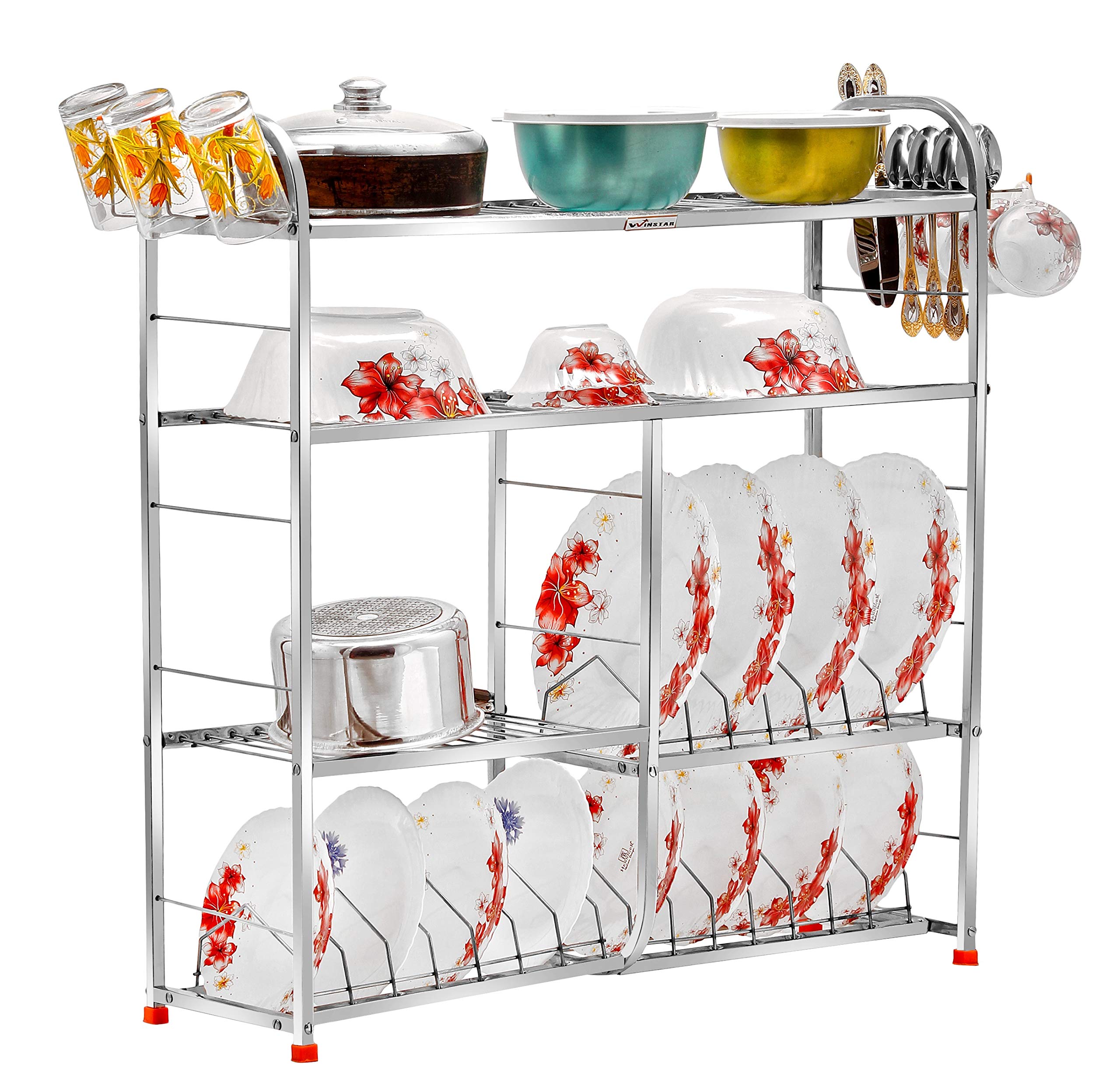 Buy WINSTAR Stainless Steel 5 Shelf Wall Kitchen Racks Dish Rack with Cutlery and Plate