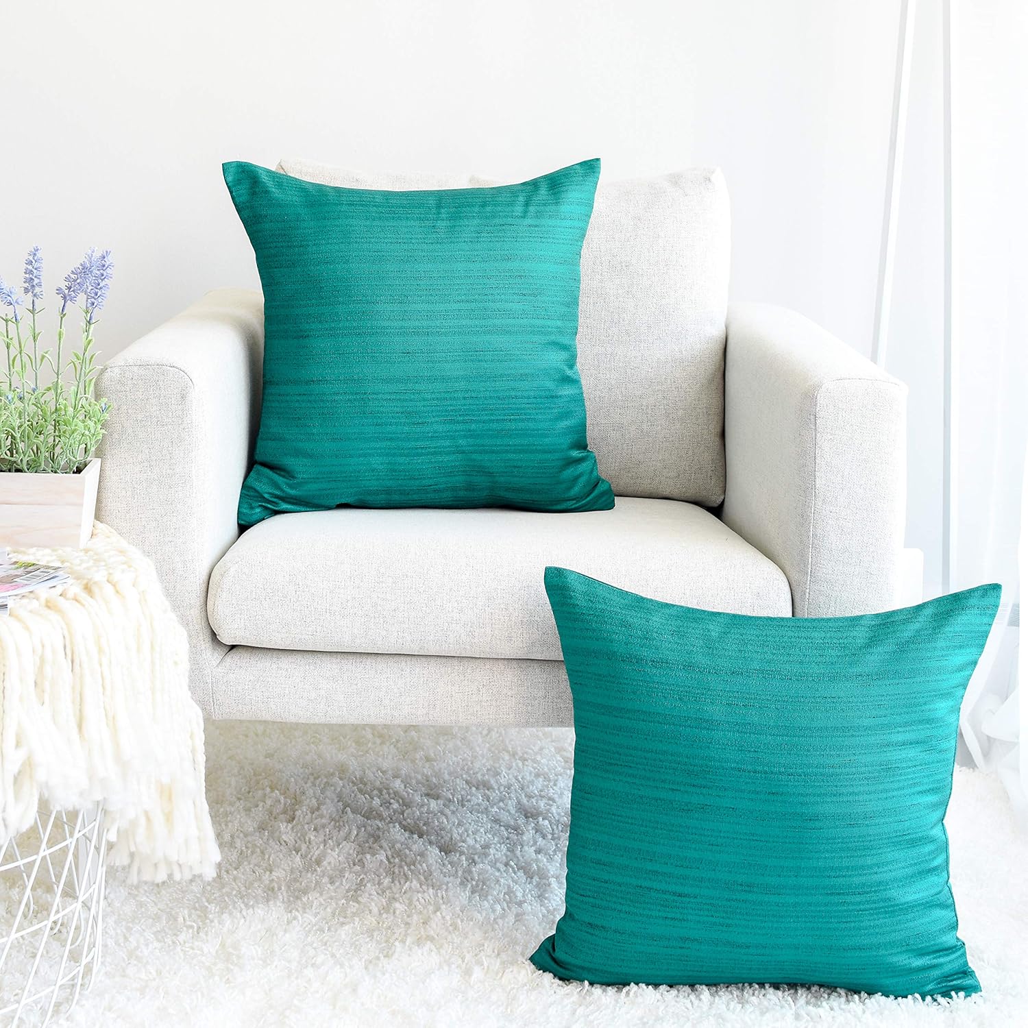 The White Petals Dark Teal Throw Pillow Cover - (18x18 inch) | Decorative, Washable Cushion Covers for Couch, Sofa, Bedroom, Living Room - Pack of 2