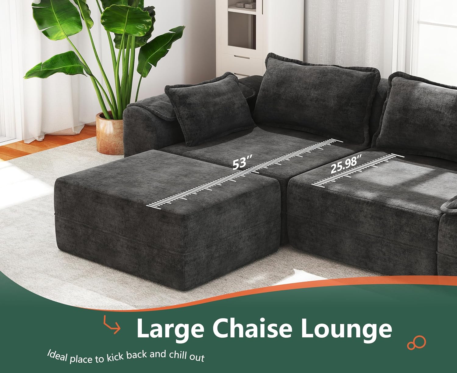 Hobestluk Cloud Modular Sectional Couch 4-Seater Sofa with Ottomans U Shaped Couch Deep Seat Sofa with Removable Cover for Living Room (Dark Grey, 4-Seater Sofa with Two Ottomans) Dark Grey 4-Seater Sofa with Two Ottomans image 5 of 8 B0FGCDVZZF