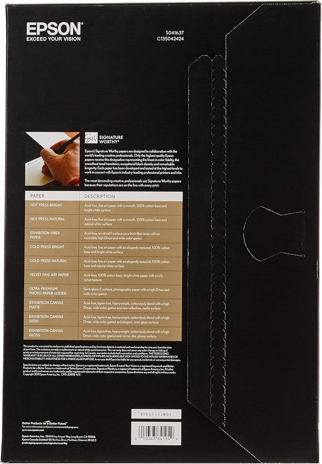 Epson S041637 Velvet Fine Art Paper, 13 x 19, White (Pack of 20 Sheets) : Photo Quality Paper : Office Products