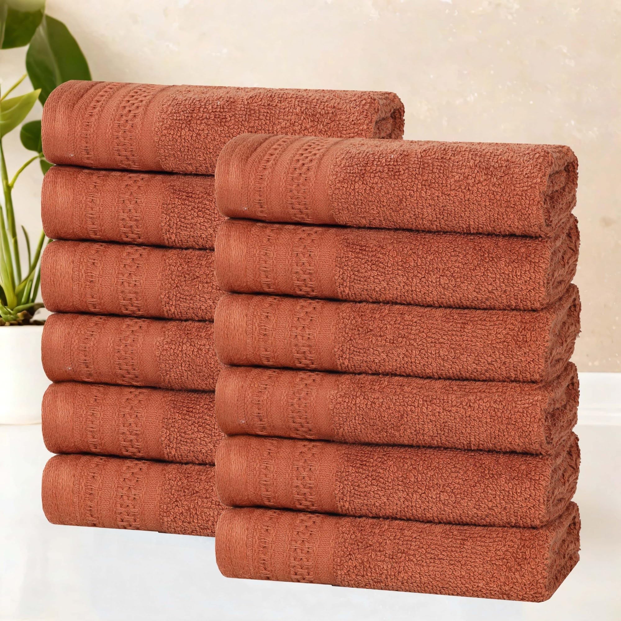 Serviettes de toilette en coton nid d'abeille anti-odeur lot de 6 serviettes bain rouille