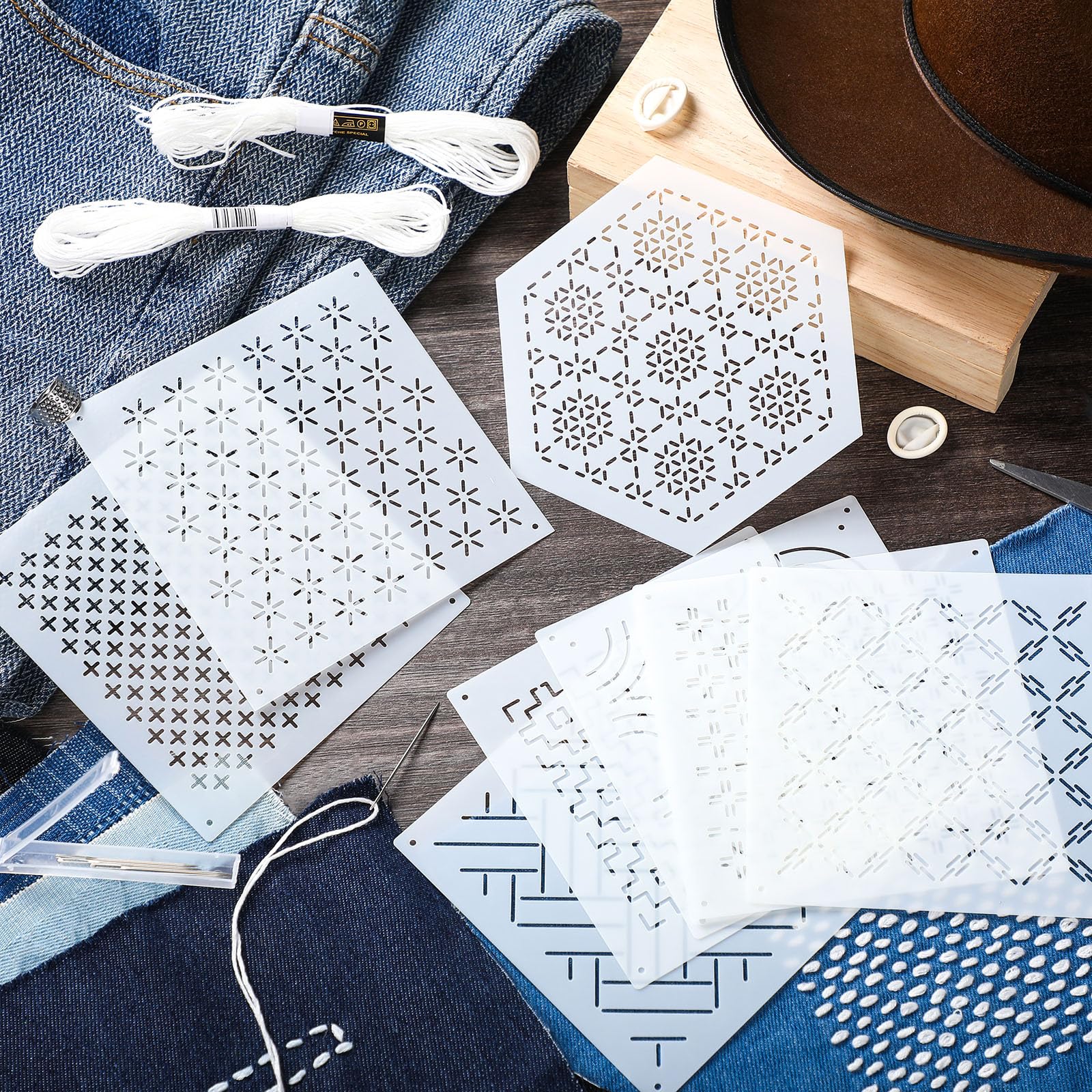 Sashiko Stencil Kit - 24 Geometric Templates -4