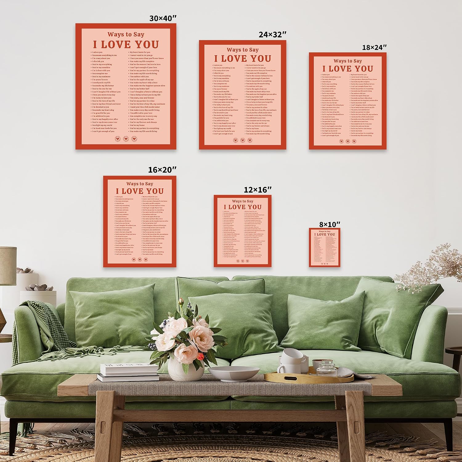 Poster Master Love Canvas - Ways to Say I Love You Print - Trendy Art - Valentines Day Gift for Men, Women, Couples, Lovers - Romantic Wall Decoration for Home, Bedroom - 8x10 STRETCHED Canvas
