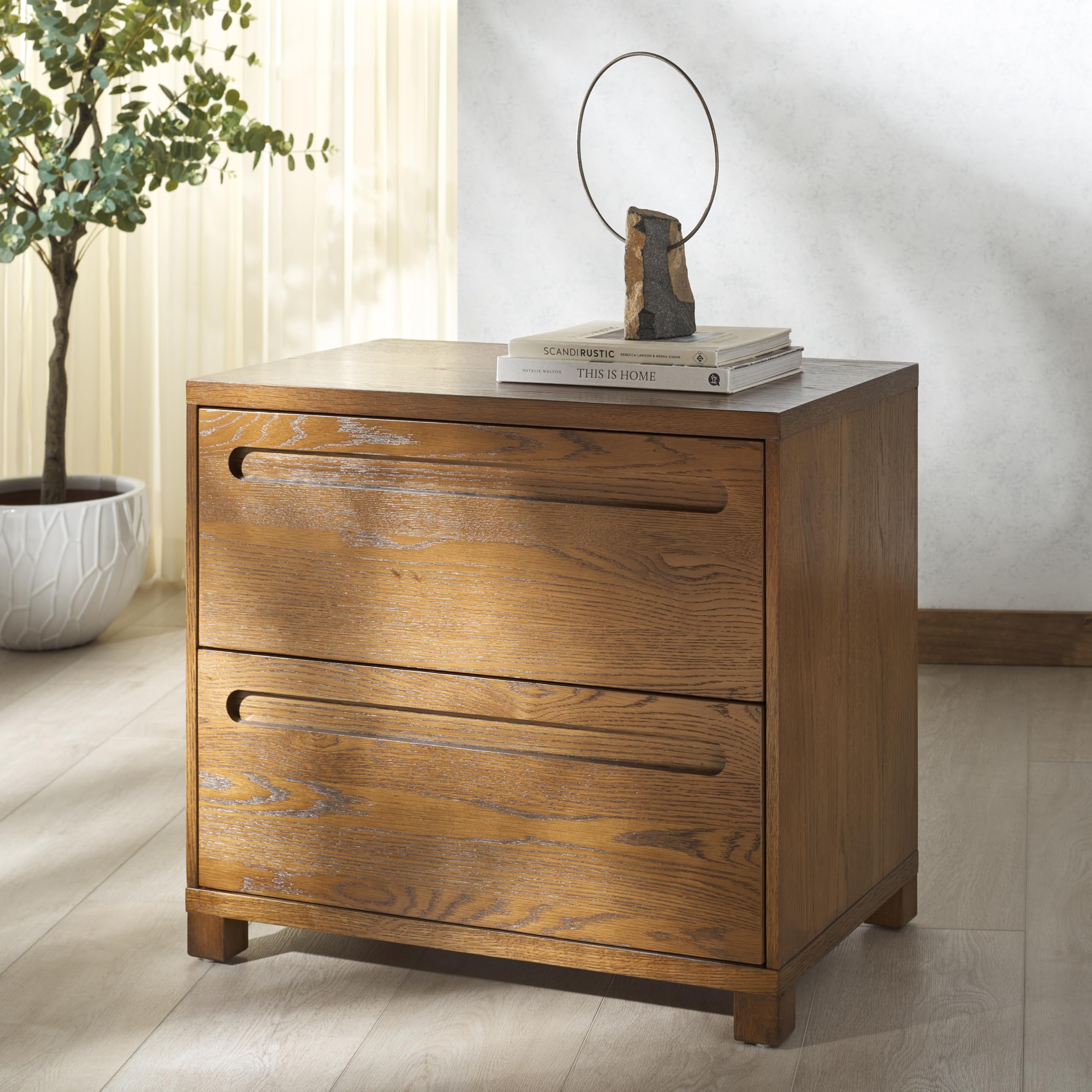 SAFAVIEH Couture Collection Tobiette Medium Oak Brown 2-Drawer Nightstand (Fully Assembled)