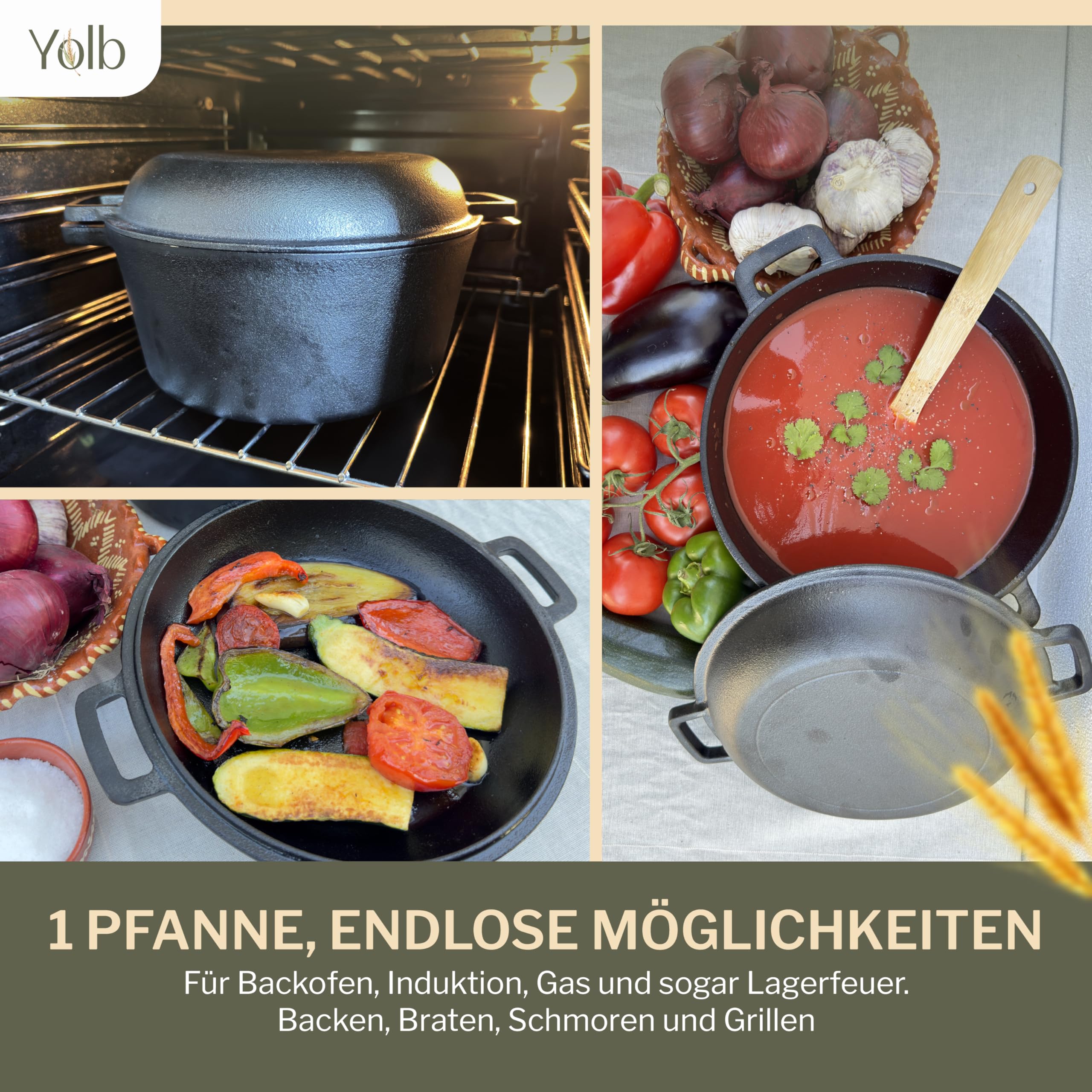 sauerteig Brotbacktopf – Gusseisen Topf mit Deckel (Dutch Oven), Sauerteig-Starter-set mit Sauerteig zubehör, brotbackform – Komplettes XL-Sauerteig Brotbackset zum Brotbacken im Ofen.