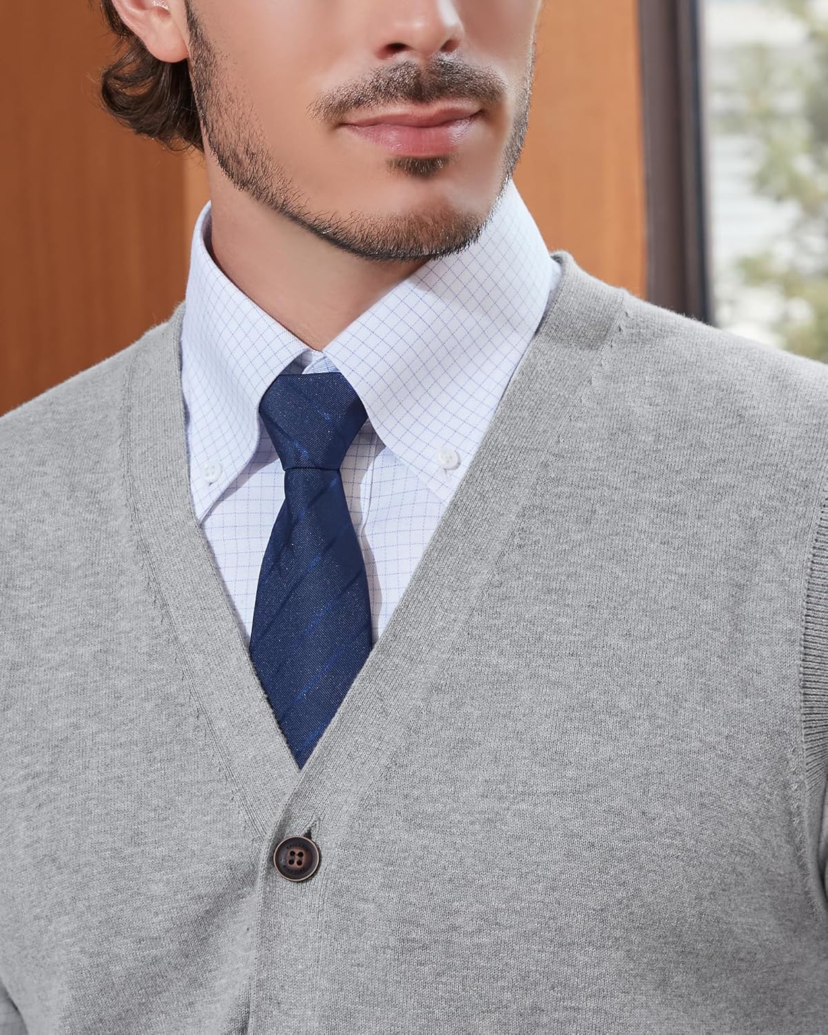 Kallspin Men’s Button Down Sweater Vest Lightweight Knitted Pure Cotton V-Neck Sleeveless Cardigans - Image 4