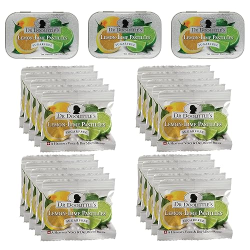 DOOLITTLE Dr - Pastillas de frutas suaves sin azúcar para voz y garganta, sabor limón y lima, paquete múltiple de lata de 2.12 onzas, paquete de 3 y