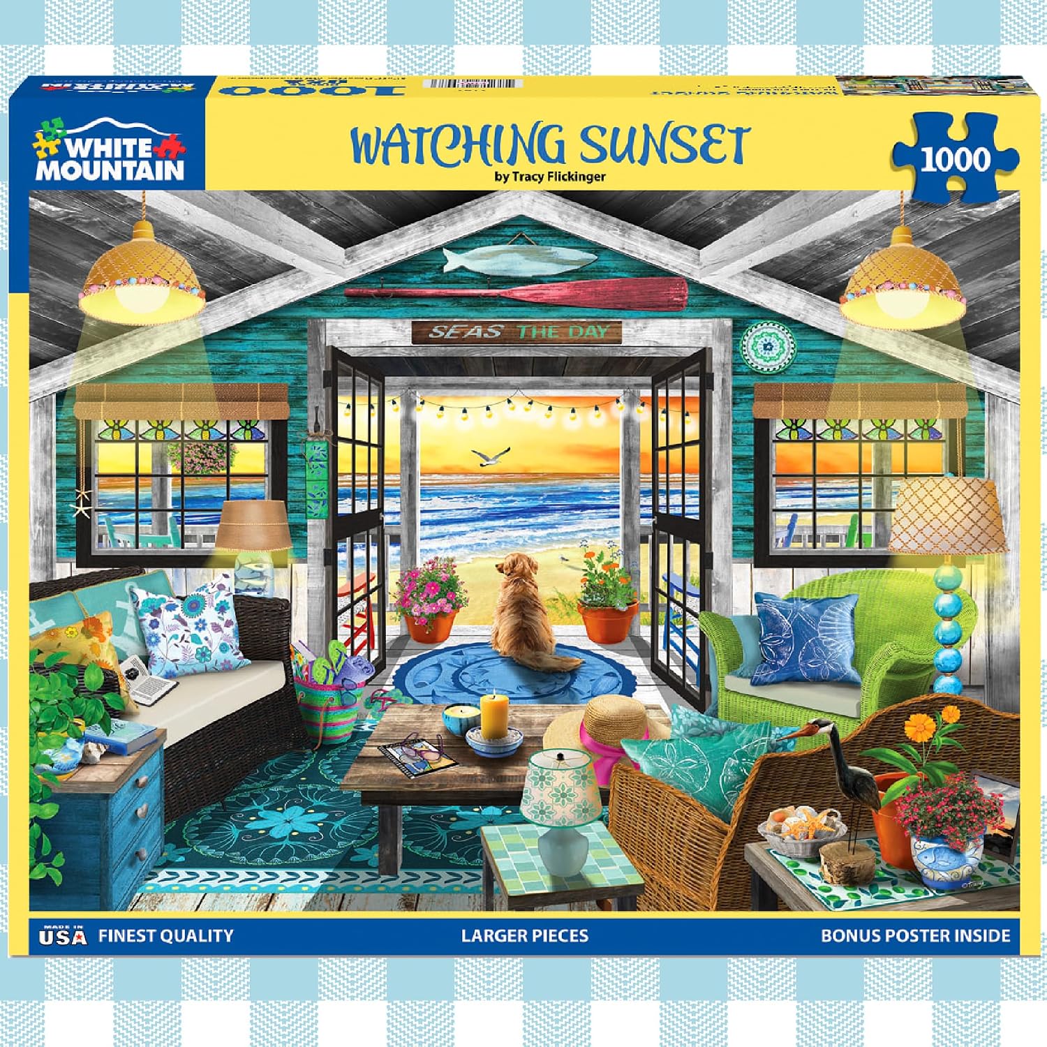 White Mountain 1000 Piece Jigsaw Puzzle Summer Beach House Puzzles with Large Pieces, Gifts for Adults and Family 24"x30" - Watching Sunset