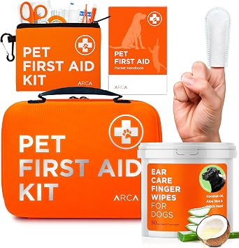 ARCA Pet Care Bundle - First Aid Kit and Ear Cleaner Wipes for Dogs, Essential Health and Hygiene Set