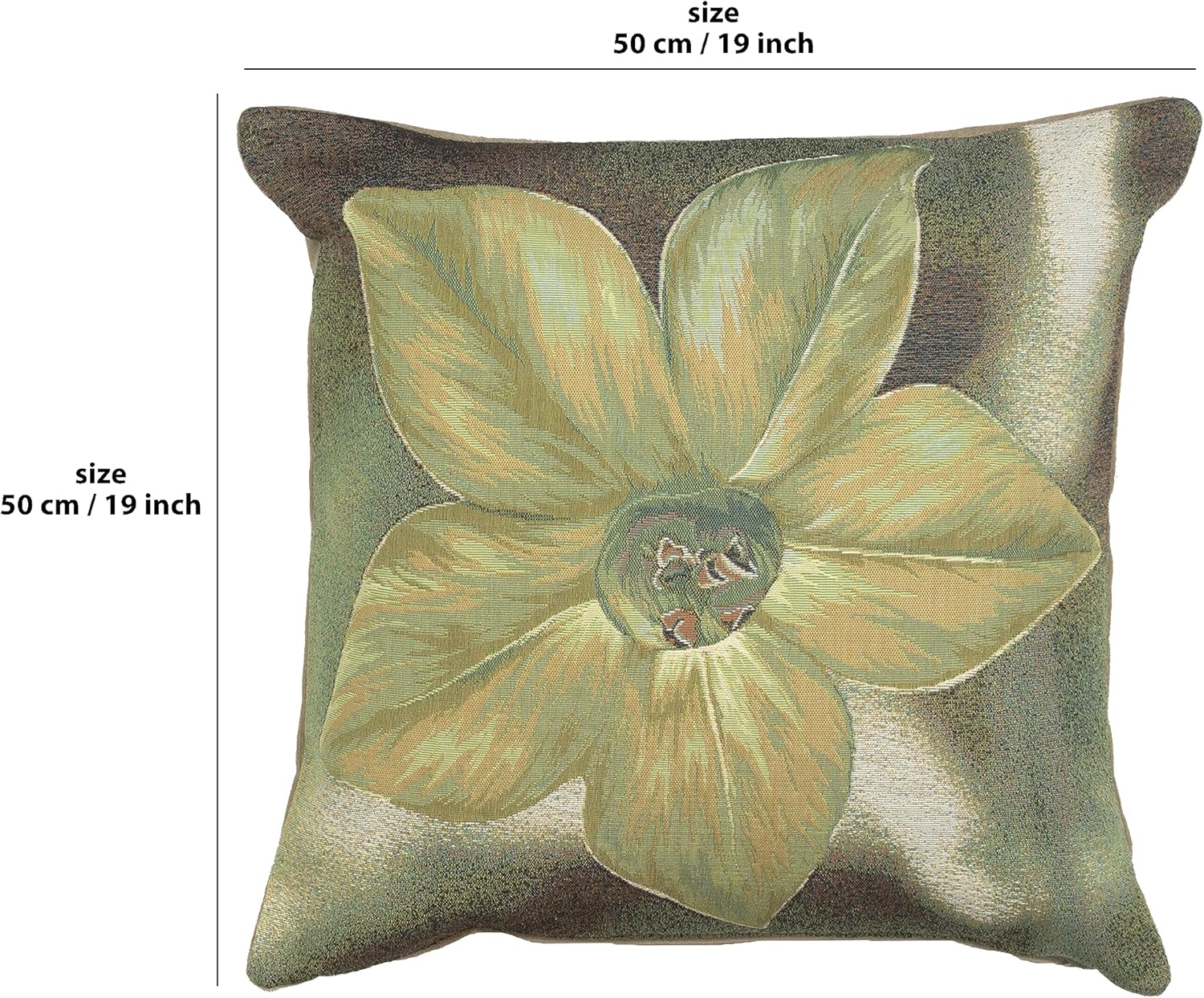 Charlotte Home Furnishings Decorative Couch Pillow Cover 19x19 in, Green Star Flower Floral Throw Pillow Cover for Bed and Sofa, Square Cushion Cases for Living Room, European Cotton Jacquard Woven