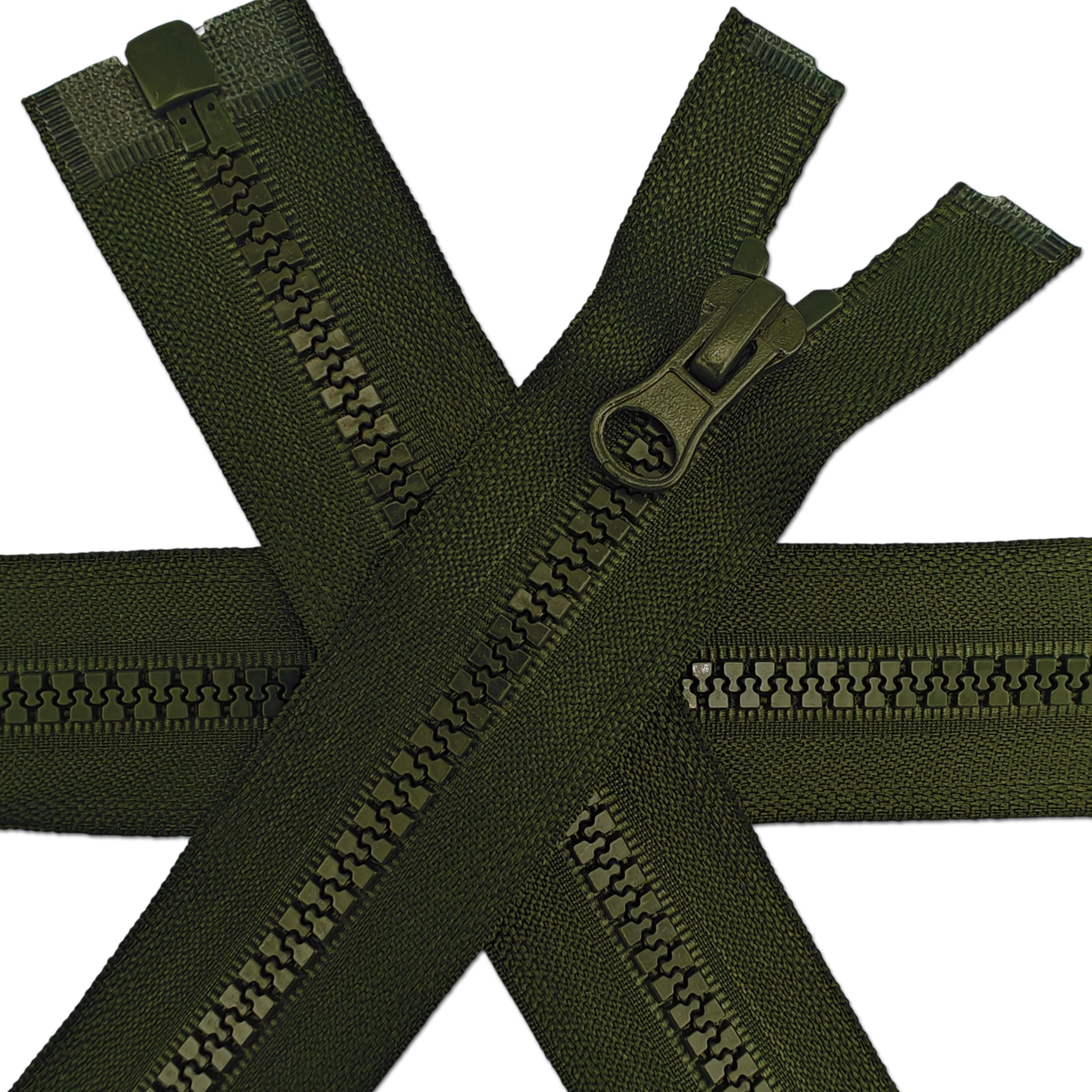 Zips & Bobs Dark Olive Green 1 Pc Chunky Zipper 13.7'' | Open-End Fastener Size #5 | Single Slider, One-Way Plastic Resin Zip For Sewing, Jackets, Coats, Diy Repair, Tailoring | Replacement Zipper 35Cm