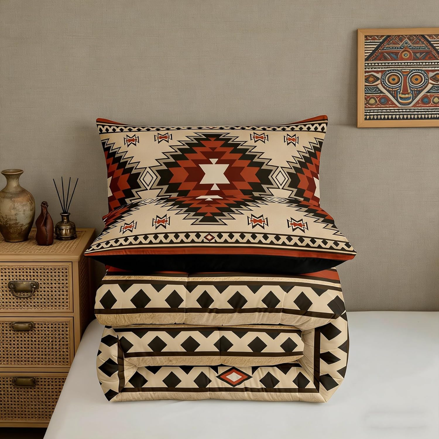 Feelyou Southwestern Comforter Set Southwest Native Bedding Set for Kids Boys Girls Geometric Comforter Bohemian Tribe Quilt Set Room 3Pcs King Size