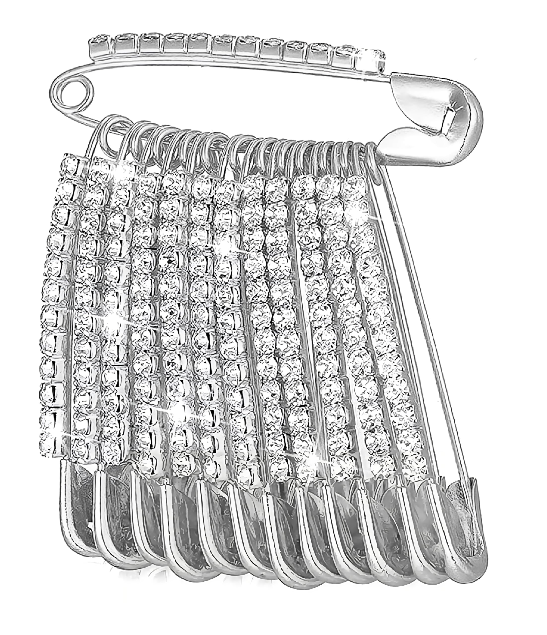 VAMA FASHIONS Crystal Stone Sarees Brooch Coat Dress Gown Shawl Bridal Silver Safety saree pins for Women Girls