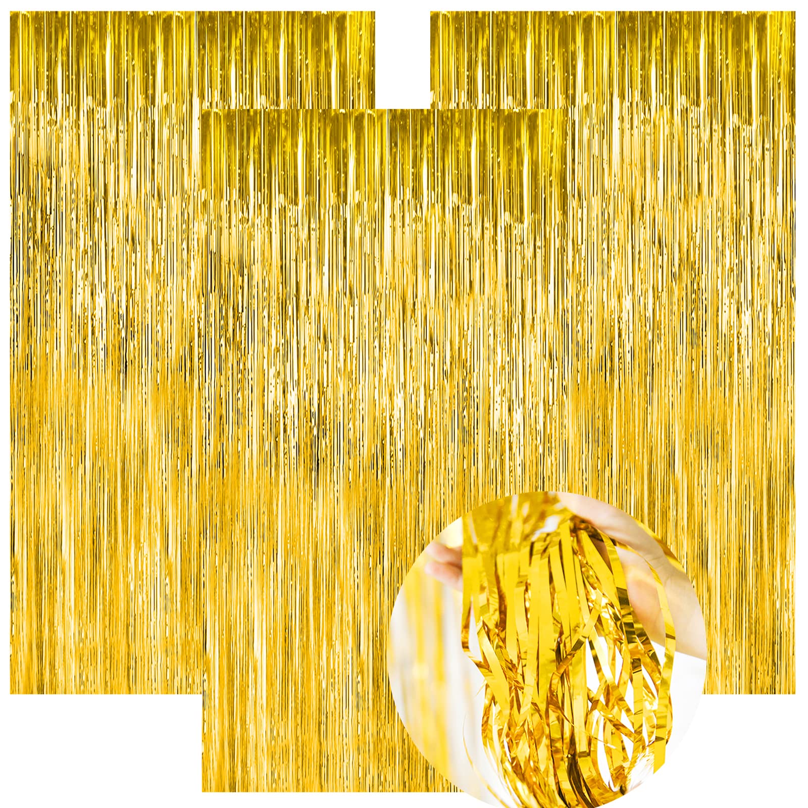 Gold Graduation Foil Fringe Curtains - Metallic Foil Tinsel Backdrop 3.3 x 6.6 Ft Glitter Streamers Ribbon Photo Booth Tinsel Background for 2023 Graduation Party (Gold)