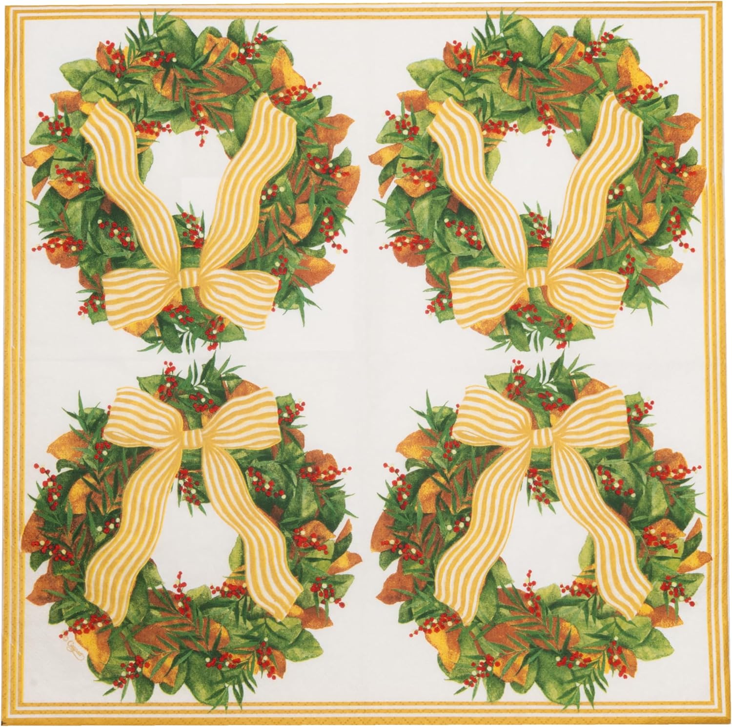 Caspari Magnolia Wreath Luncheon Napkins - includes 20 Luncheon Napkins