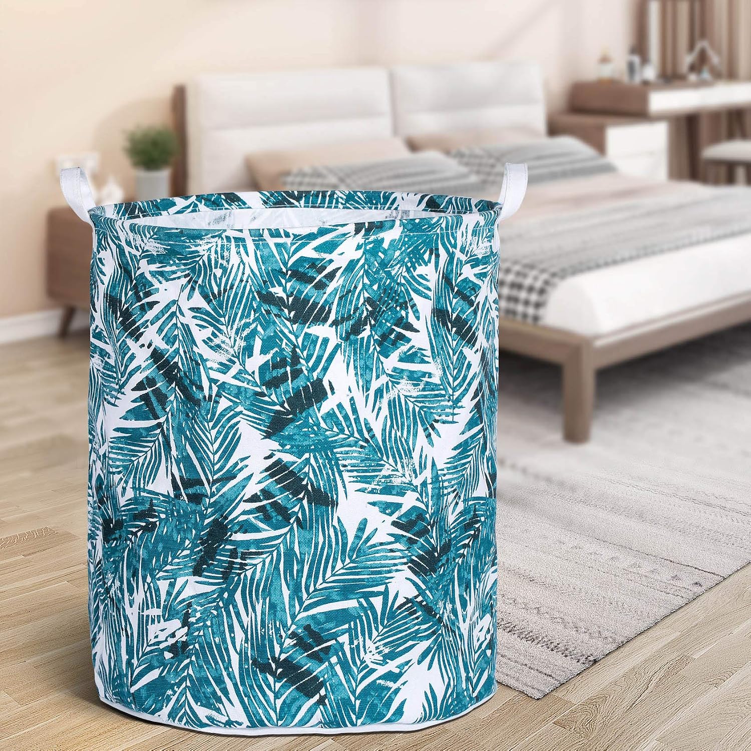Merdes 19.7’’ Waterproof Foldable Laundry Hamper, Dirty Clothes Laundry Basket, Linen Bin Storage Organizer for Toy Collection (Plam Leaf) image 3