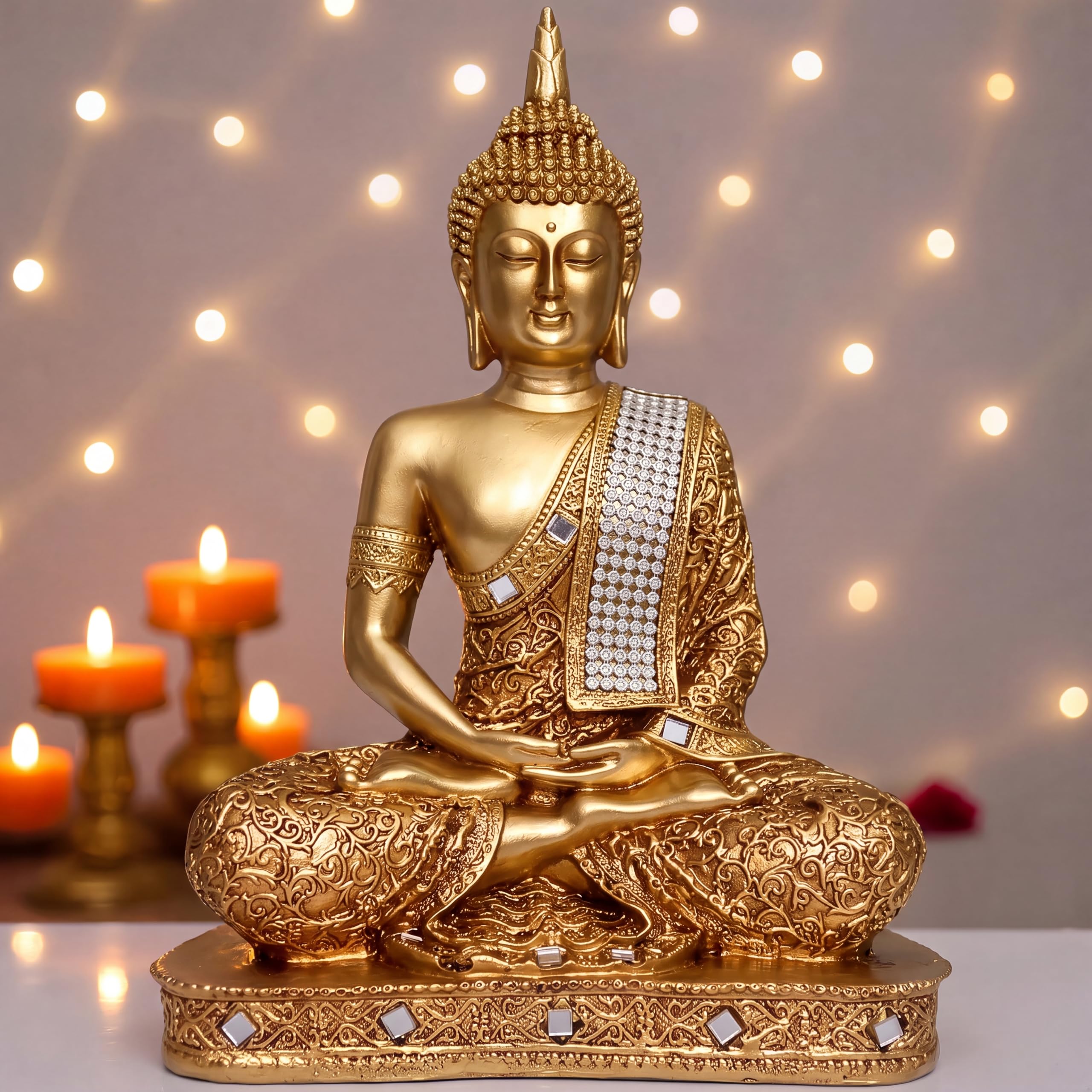 Global Grabbers New 25 Centimetre Meditating Sitting Buddha Statue showpiece Idol Home Decor Items for Living Room and Gifts (GOL2-BS2)-image-36