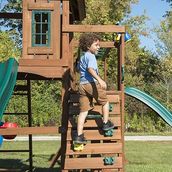 Swing-N-Slide WS 8354 Knightsbridge Super Wooden Swing Set with Two Slides, Play Set, Monkey Bars, Climbing Wall, Music Play & Climbing Wall, Wood, Green