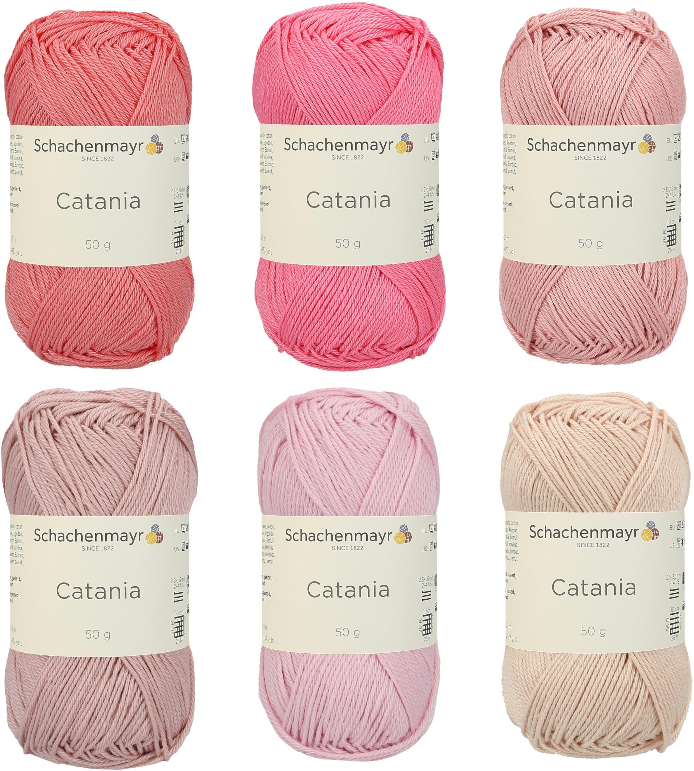 Schachenmayr since 1822 6 x Catania Hand Knitting Yarn Cotton Pink Light Mix 50g 9801210-SET42