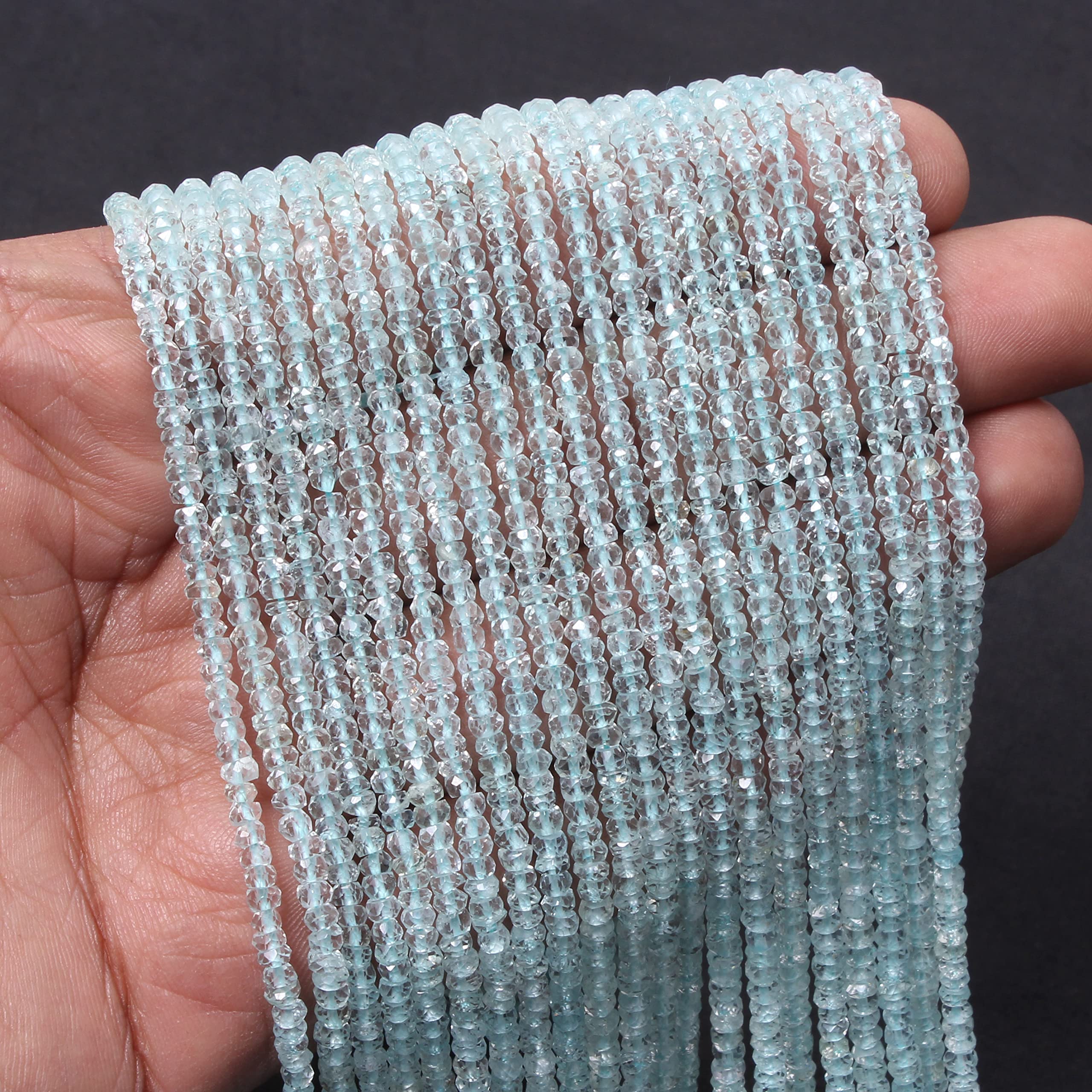 Filo Perline Acquamarina Vera Rondelle Sfaccettate 3-4 Mm - 33 Cm, Prezzo All'Ingrosso, Per Gioielli Fai Da Te