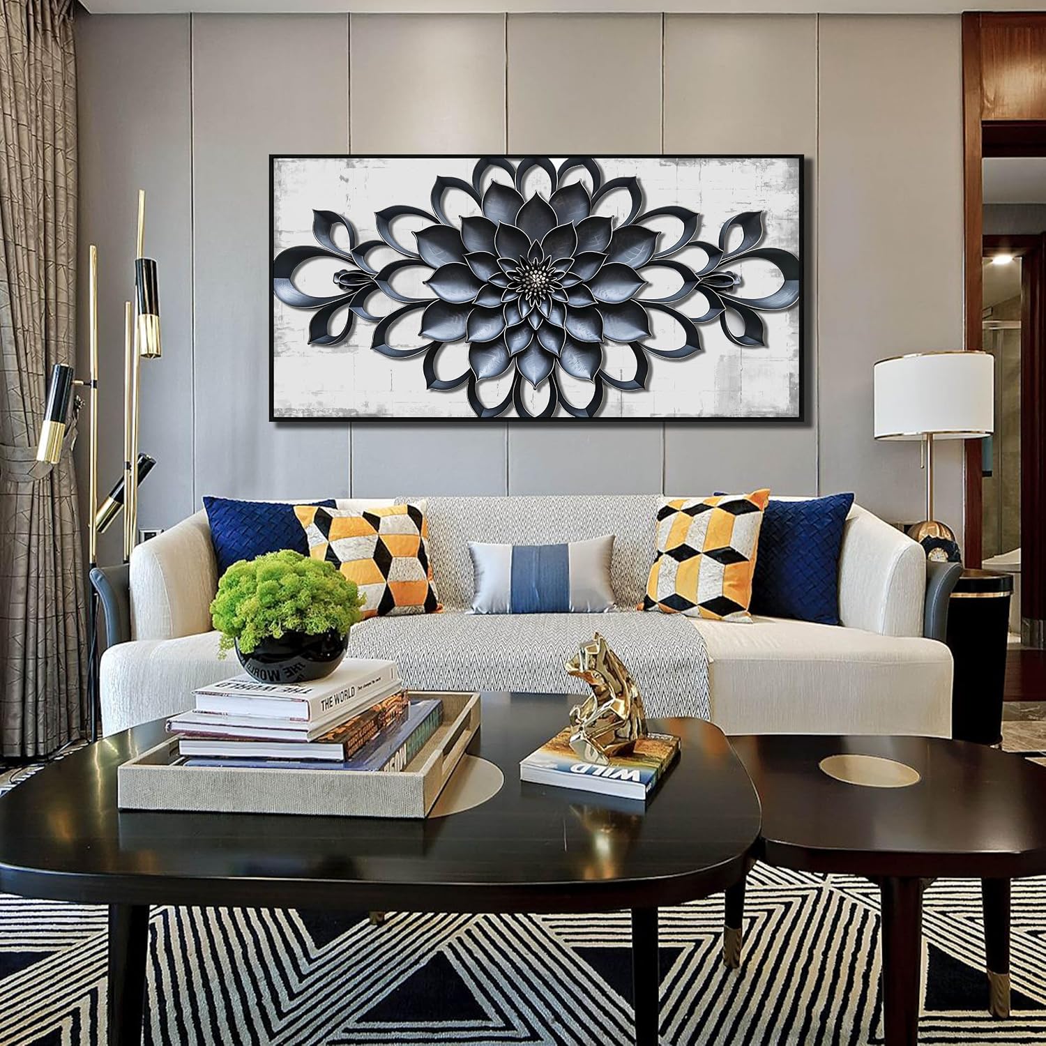 HUBOSKN Modern Wall Art for Living Room Large Size - Minimalist Flower Canvas Wall Art for Bedroom - Large Picture Frames for Wall Size 29" x 59"