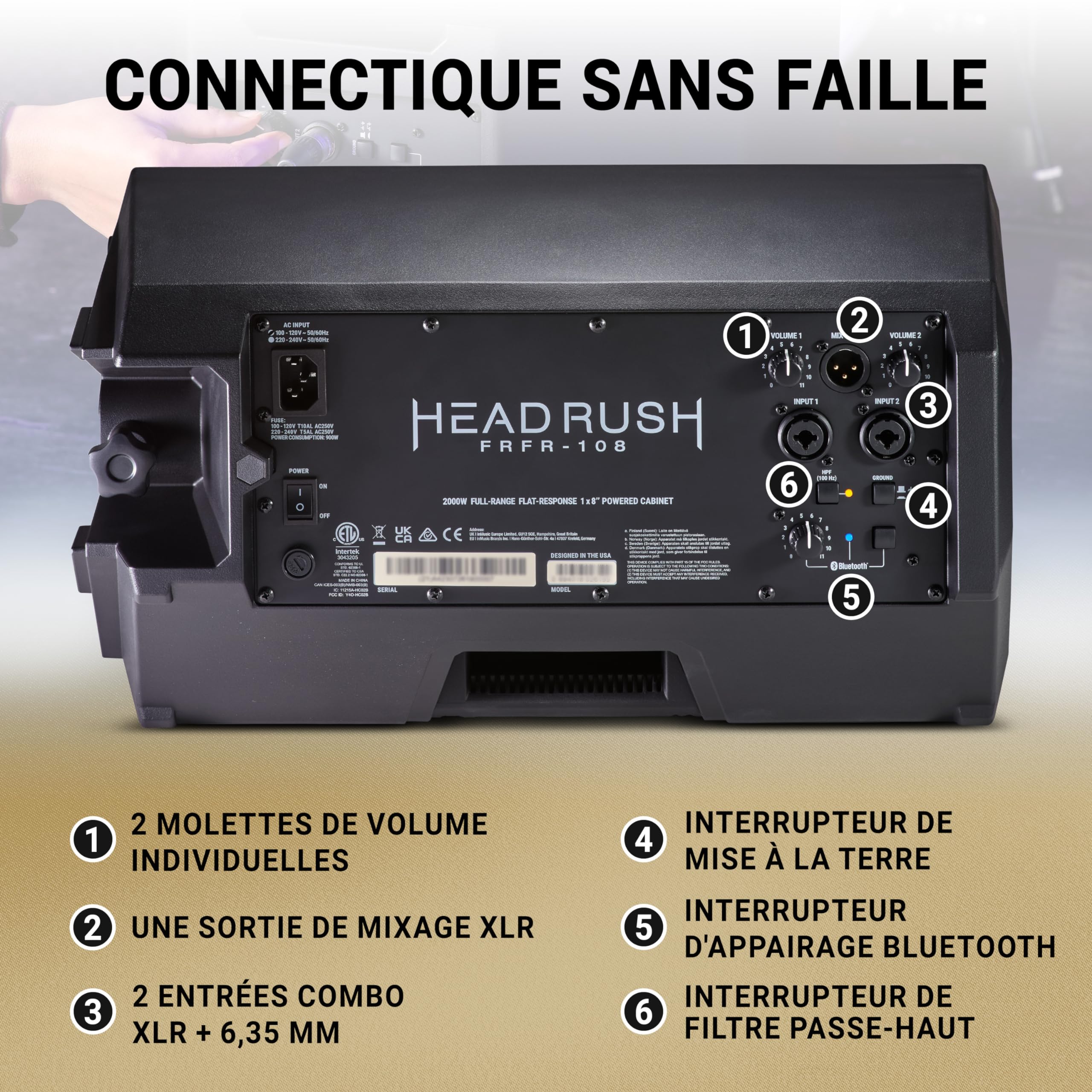 HeadRush FRFR108 MKII - Amplificateur pour Guitare Électrique et Basse 2000W, Haut-Parleur Bluetooth 8" pour Multi-Effets et Modélisation