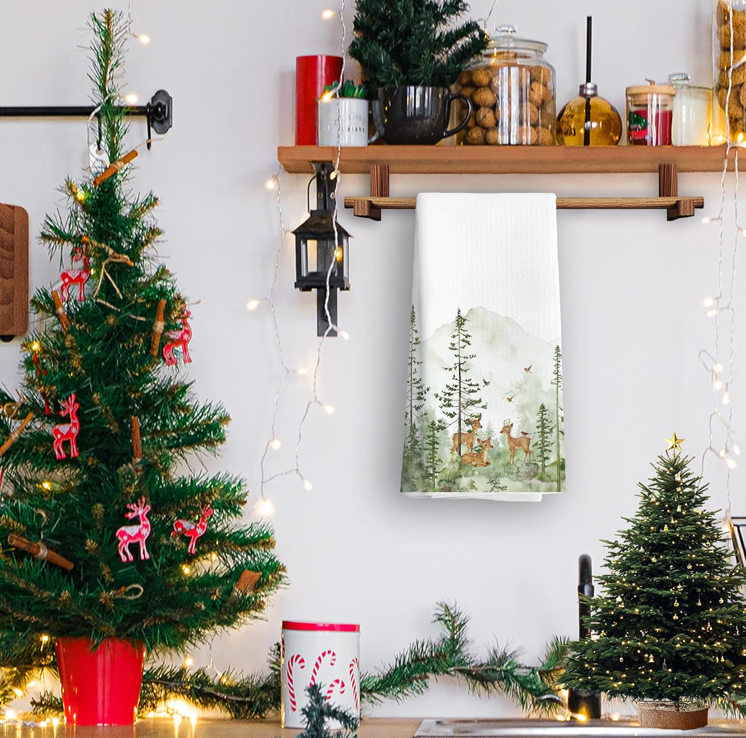 Spring Forest Kitchen Decor Towels, Watercolor Design with Deer & Pine Trees – Soft & Absorbent Dishcloth, Hand Towels for Kitchen, Bathroom & Dining – 16x24 Inch - Image 3