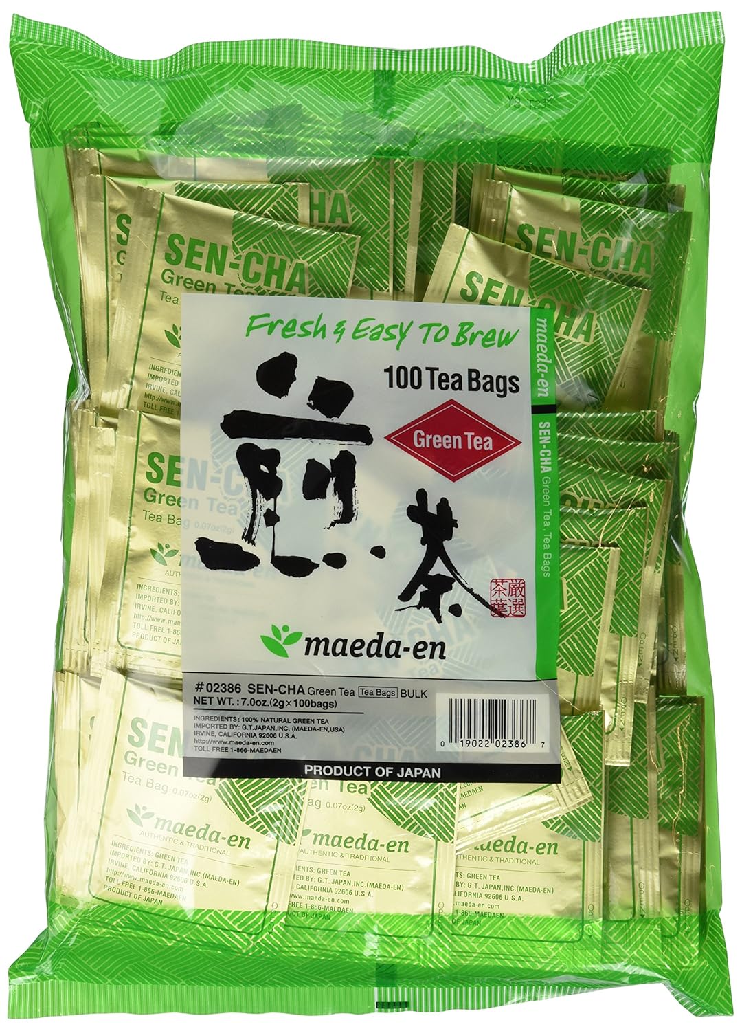 Maeda Sen-cha Green Tea With Matcha Tea Bags, 100-Count
