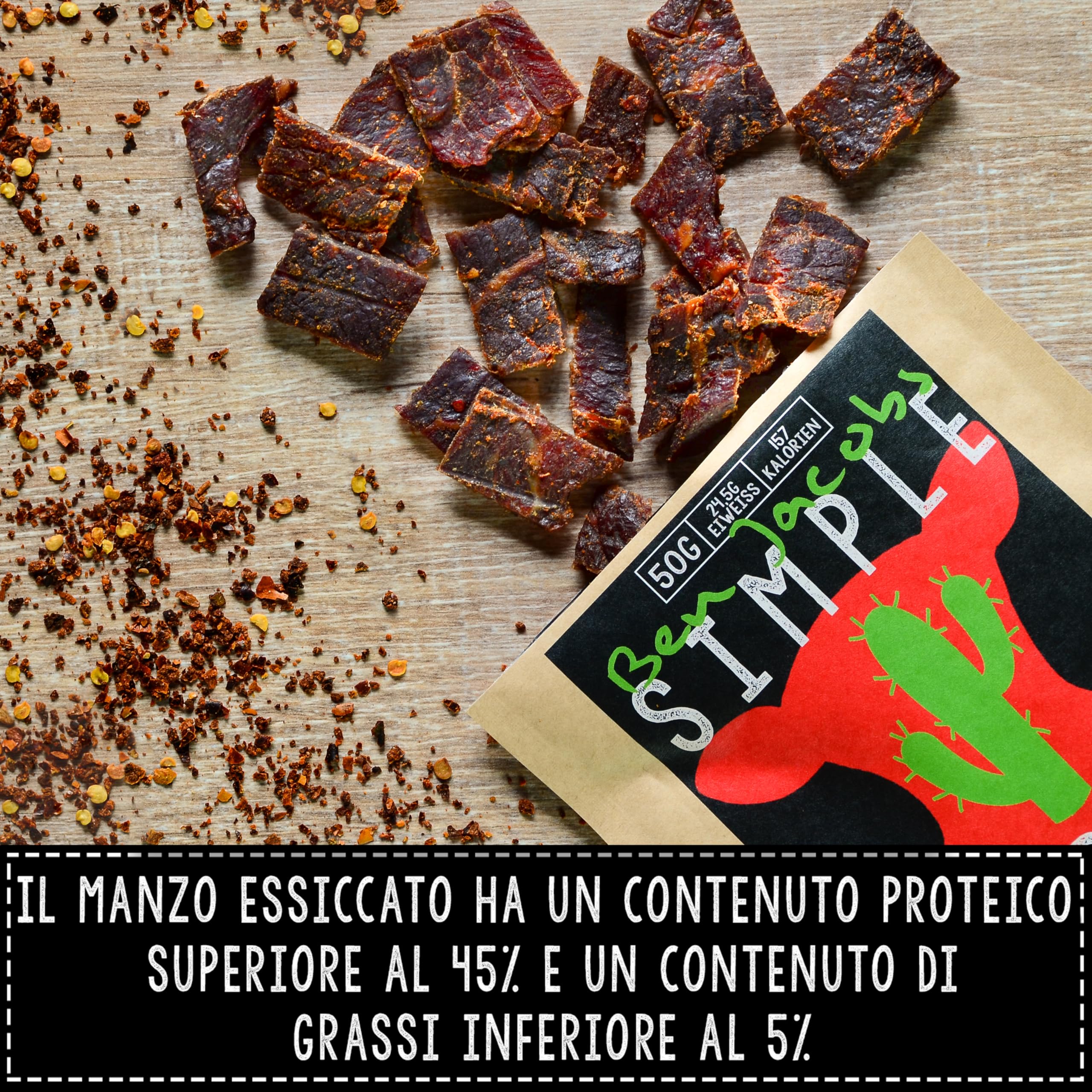Beef Jerky Scatola di Campioni, 5 x 50g, La carne secca numero 1 in Austria, senza additivi, senza conservanti