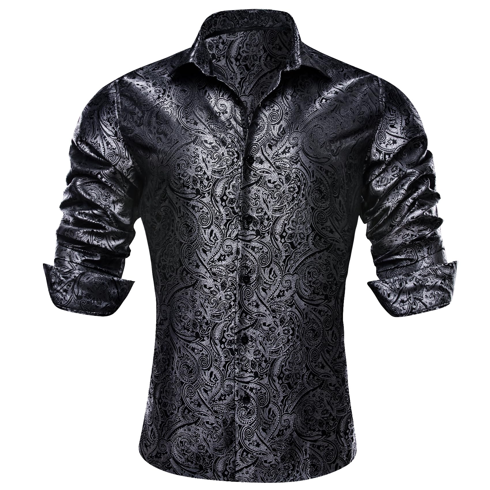 Barry.Wang Paisley Shirts for Mens Muscle Shirt Silk Dress Button Long Sleeve Regular Tops Fashion Flower Wedding/Formal