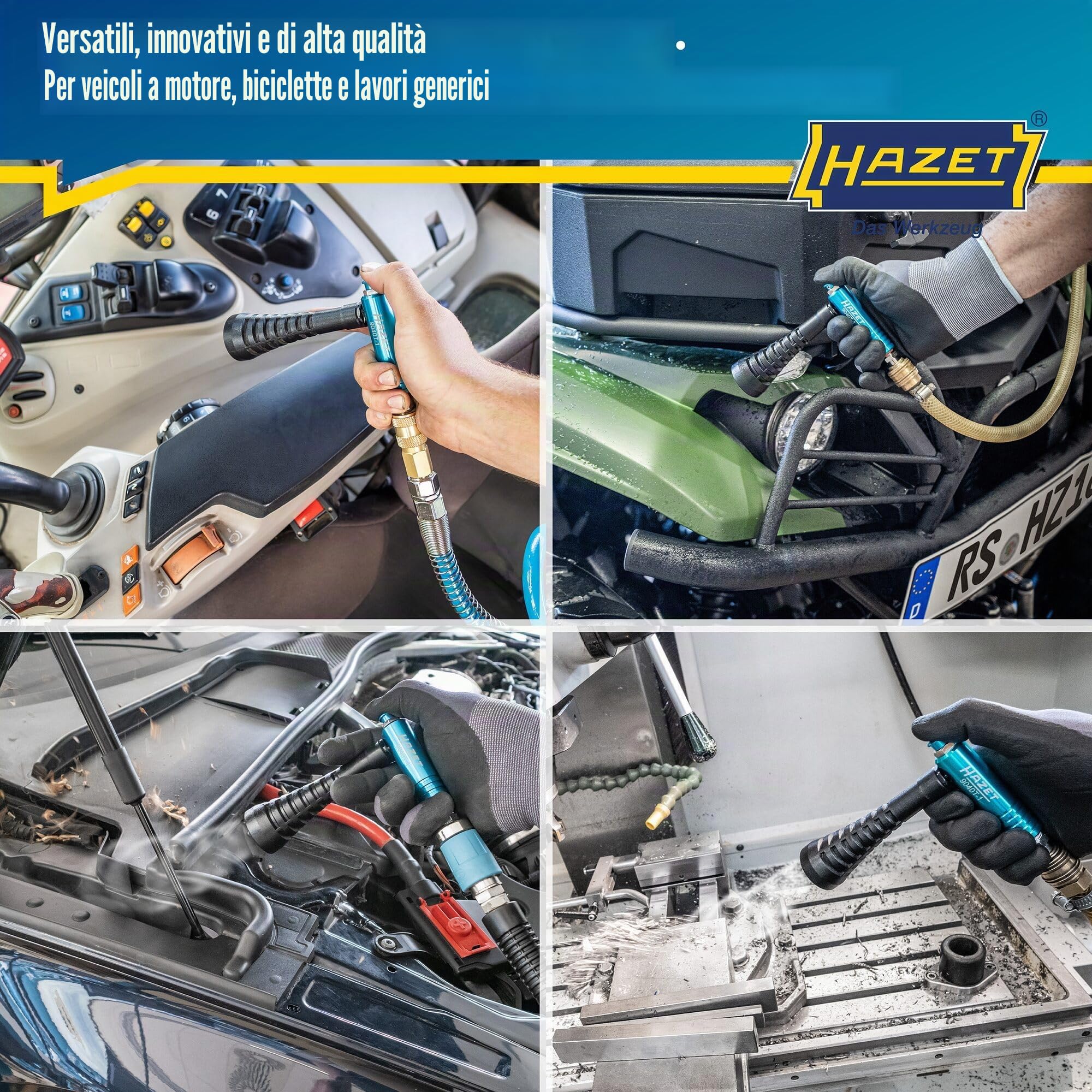 HAZET turbo air gun 9040T-1, ugello a turbina che genera un potente impulso daria, pressione di esercizio di 6 bar con impugnatura ergonomica, per la rimozione rapida di trucioli