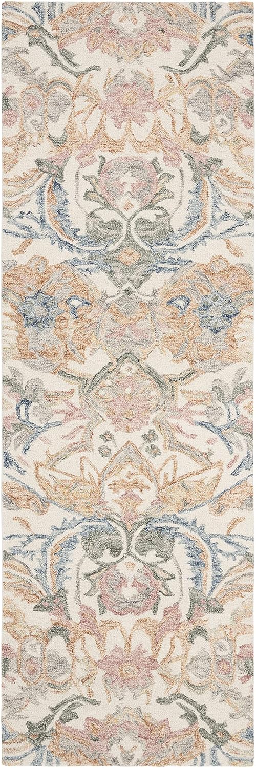 SAFAVIEH Micro-Loop Collection Runner Rug - 2'3" x 7', Ivory & Blue, Handmade Wool, Ideal for High Traffic Areas in Living Room, Bedroom (MLP901M)