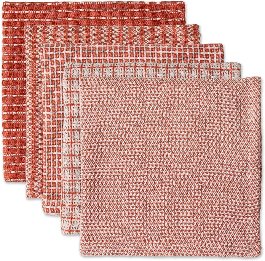DII Everyday Kitchen Collection Assorted Dishtowel Set, 12x12, Vintage Red, 5 Count