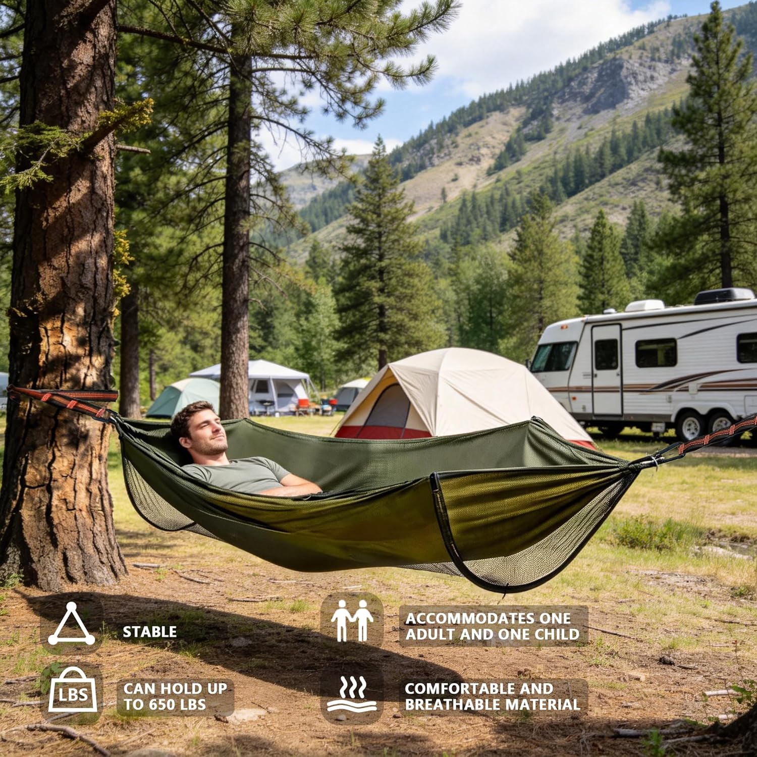 Hammocks for Outside with Mosquito Net,Camping Hammock Lightweight Portable Parachute 2 Person Outdoor Hammock for Indoor Backpacking Survival Travel Patio