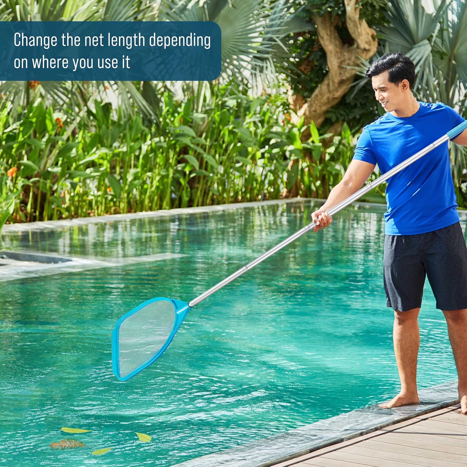 U.S. Pool Supply Pool and Spa Skimmer Net with Pole, Handheld Fine Mesh Pool Skimmer Net - Hand Held Spa, Hot Tub, Pond Cleaning - Step-Up 32" to 5 Feet Long, Leaf Netting, Scoop Skim Leaves & Debris - Image 6