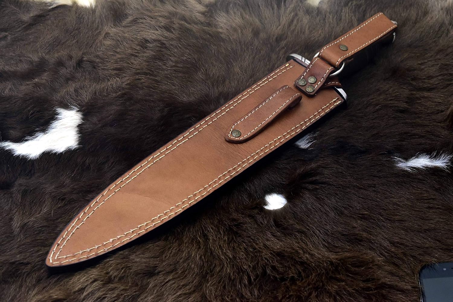 USA: 17.5" Custom Handmade D2 Steel Hunting Fish Dagger Knife with Leather Handle & Leather Sheath (AM87)