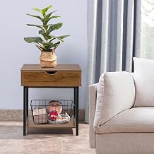 JJS Side End Table, Nightstand, Bedside Table with Drawer and Storage Shelves, Sofa Table for Living Room, Bedroom, Accent Furniture, Easy Assembly, Brown