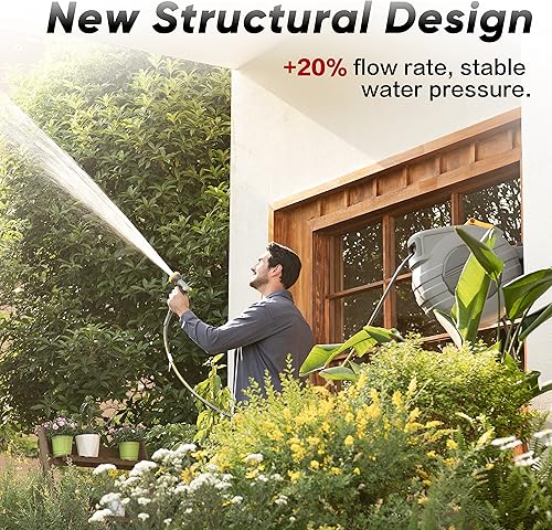 Miniatura 3 de GLAHODEN Carrete de manguera de jardín retráctil, carrete de manguera de agua automático montado en la pared de 12 pulgada x 115 pies con sistema de